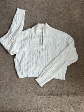 Women's Cream Cable Knit Half-Zip Sweater